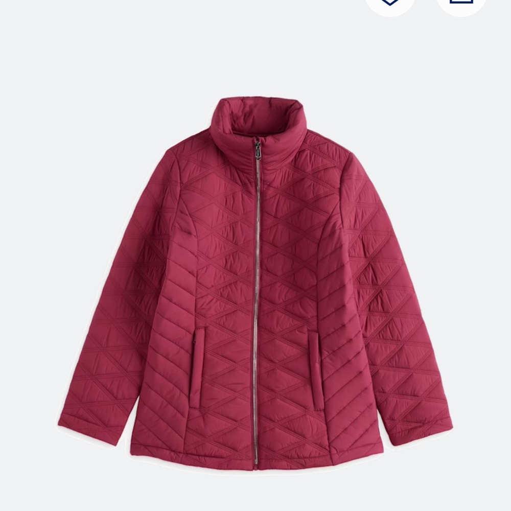 NWOT: Red Quilted Puffer Jacket with High Collar